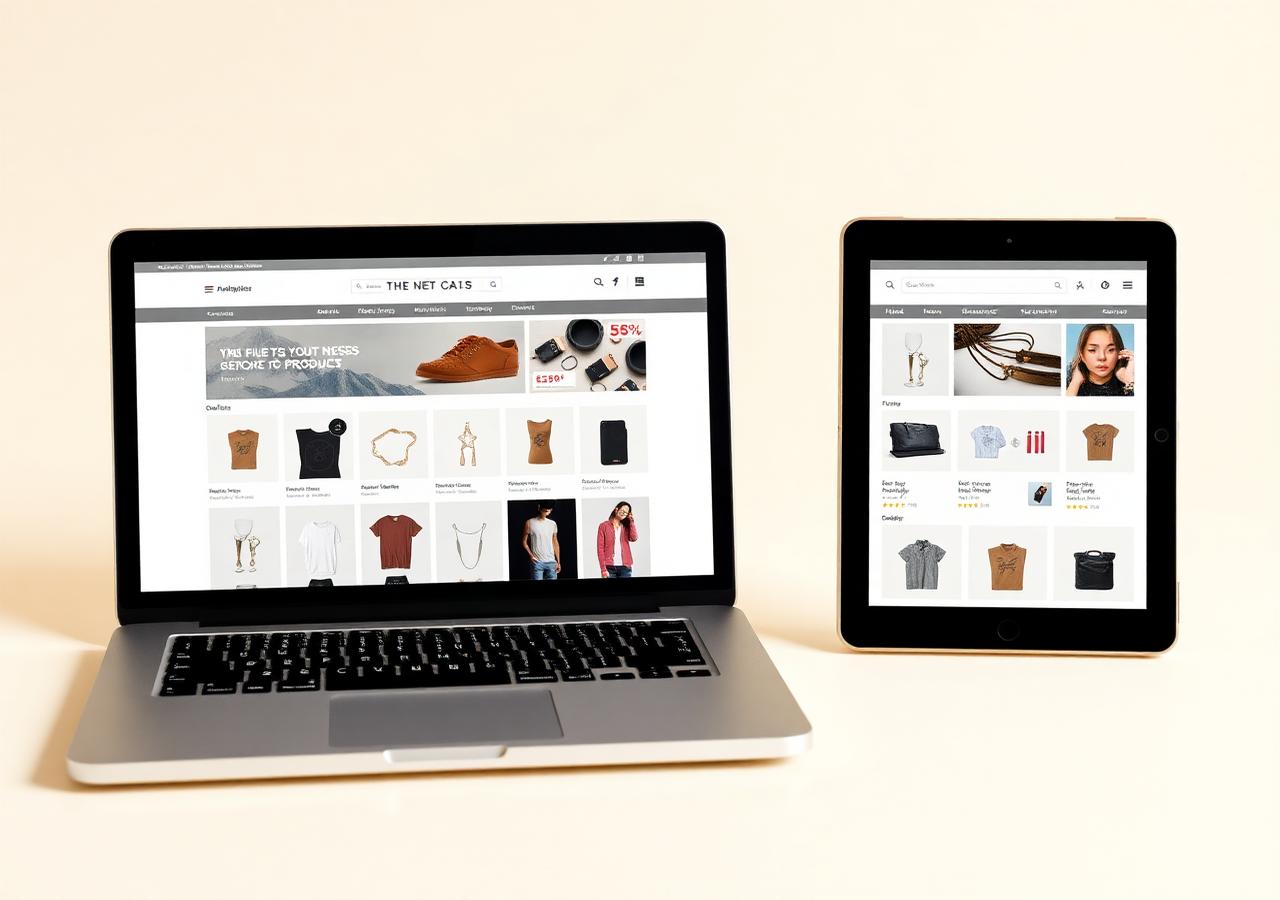 Tienda en línea en laptop y tablet